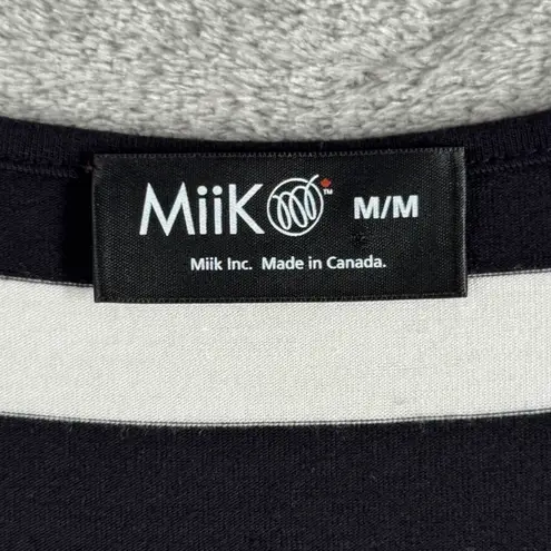 MIIK Tunic Top Long Sleeve Scoop Neck Casual Comfy Striped Black Gray Medium