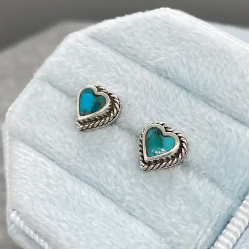 Sterling Silver & Turquoise Heart Shaped Rope Twist Stud Earrings