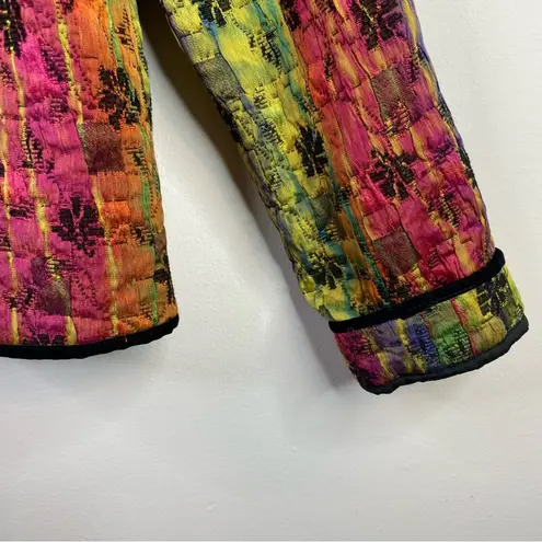 Vintage 80s Elliott Lauren Rainbow Boho Artsy Floral Quilted Zip Up Jacket 6 M Multiple