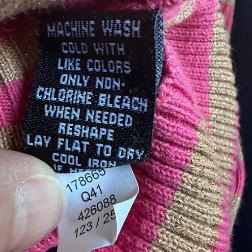 Moda International Pink Gold Glitter Stripe Turtleneck Sweater Holiday Sparkle Size M