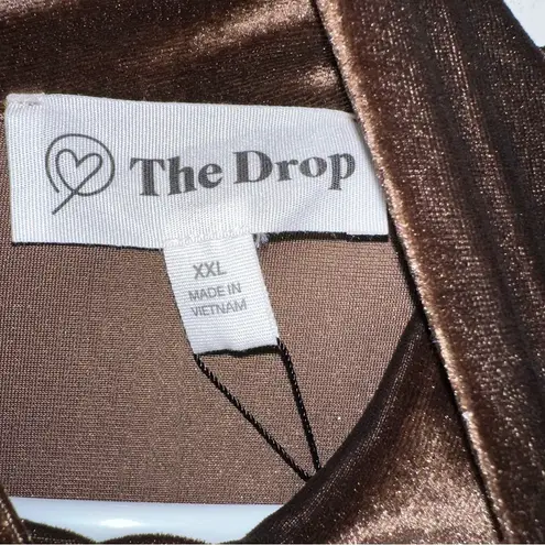 NWT THE DROP Fabia Ruched Velvet Mockneck Mini Dress in Coffee Bean