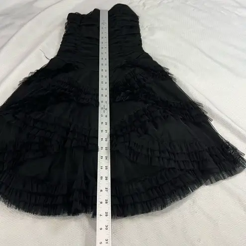 Masquerade Vintage Black Lace Tiered Ruffle Strapless Formal Dress Sz S