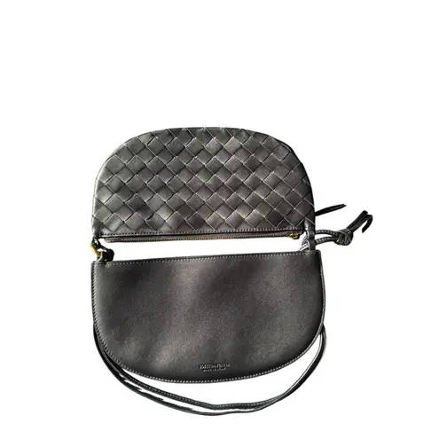 Bottega Veneta New Black Leather Gemellini Intrecciato Double Pouch Shoulder Bag