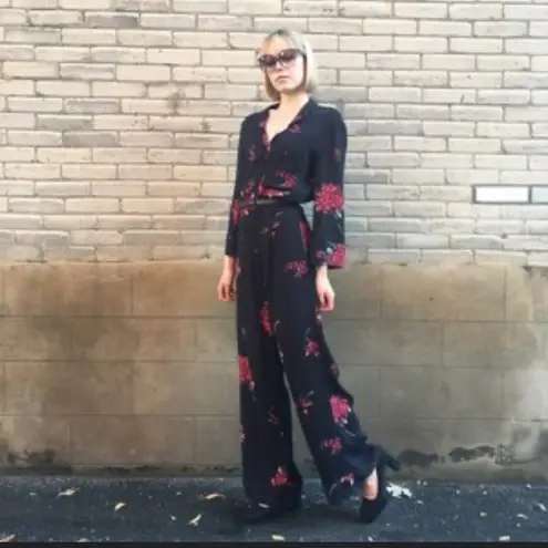 Reformation  Shanghai Jumpsuit Size 4
Black Red Floral Pantsuit boho fall $300 thumbnail 3