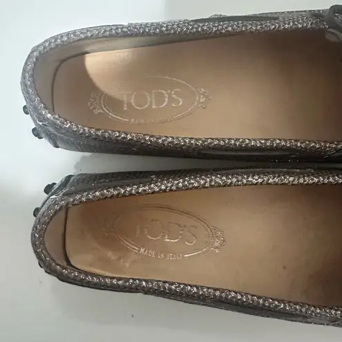 Tod's Tod’s Heaven Lacetto Gommino Metallic Silver Gray Drivers Bow Loafers Flats 39