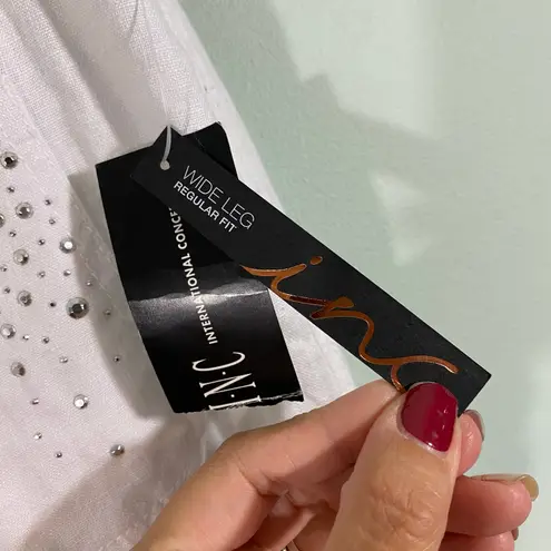 INC International Concepts White Linen Bejeweled Pockets Wide Leg Pant Sz 8 NWT