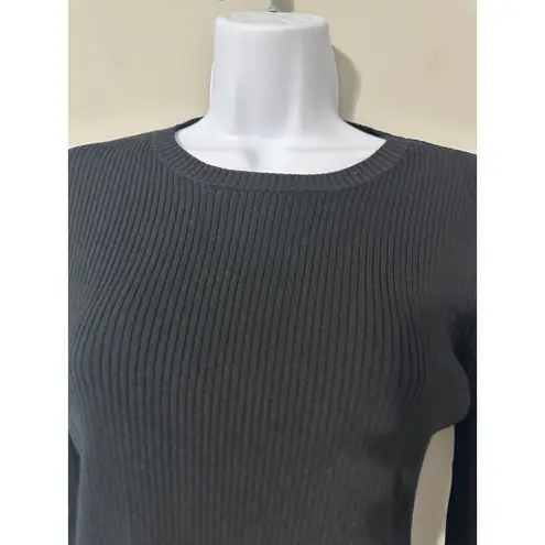 CAARA Black Ribbed Knit Bell Sleeve Sweater Slightly Cropped Top Size S