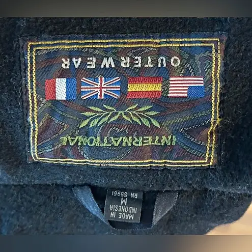 Vintage 80s Black Wool Suede Leather Fringe Concho Southwestern Coat~M~