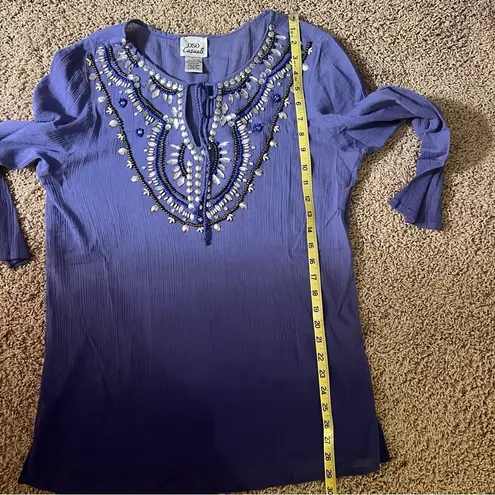 OSO Casuals Beaded Top Size Large Ombré Purple Blue Metals Gems Pool Coverup L8