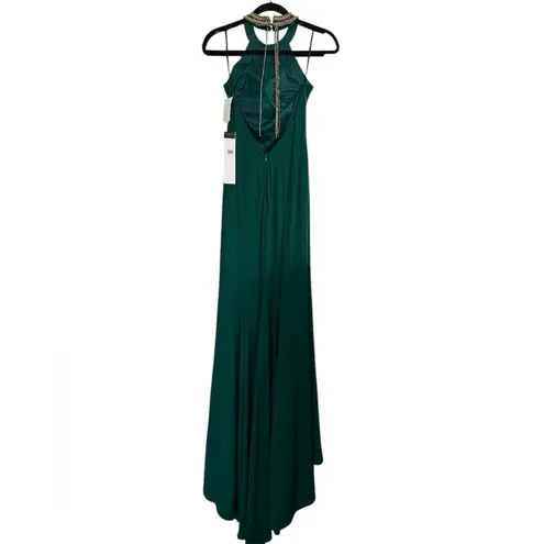 Mac Duggal BEADED HALTER NECK EMERALD GOWN NWT