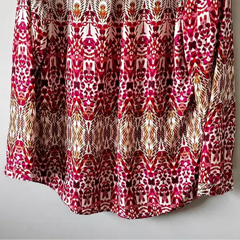 Garnet Hill 100% Silk Floral Green and Orange Ikat Women's Top Size 16