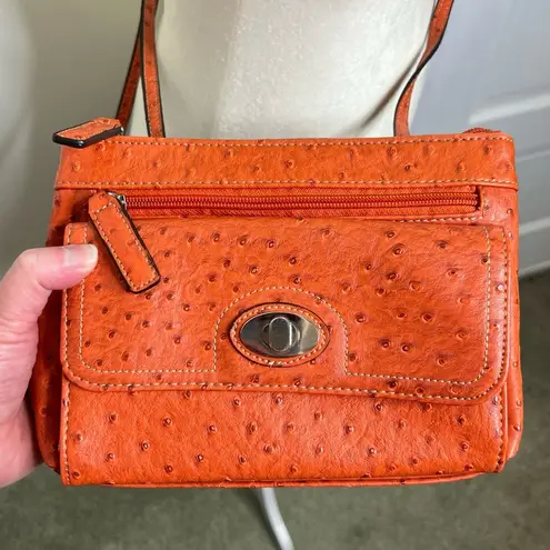 Mundi Vintage Faux Ostrich Crossbody Purse Handbag Orange FLAW
