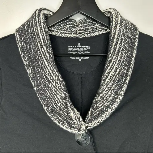 Neon Buddha Knit Collar Patchwork Style Blazer Jacket Size XS Black