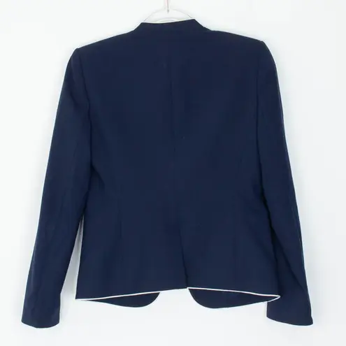 J.Crew  Womens Collarless Bi Stretch Wool Blazer Size 2 Blue Trim Career Office