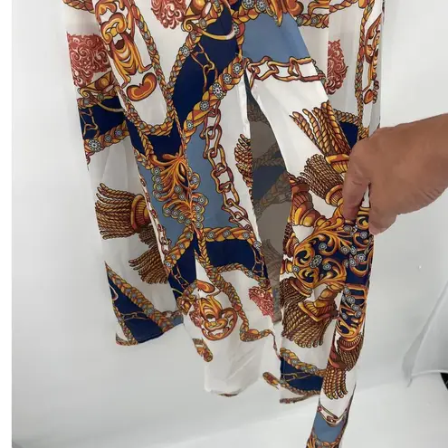 L'atiste by Amy Baroque Chain Maxi Dress Sz S Boho Glam Puff Sleeve Resort Y2K White