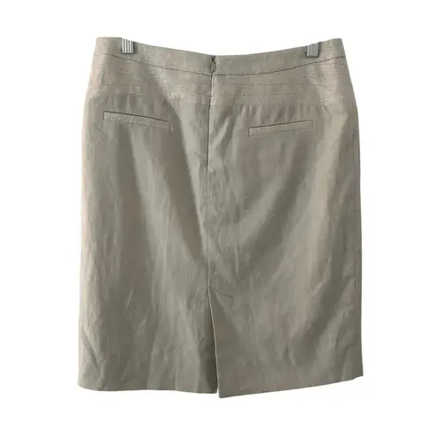 Comptoir Des Cotonniers Linen Blend Metallic Detail Khaki Pencil Skirt S Small