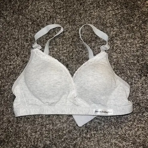 Light Gray Lace Trim Breastfeeding / Nursing Bra