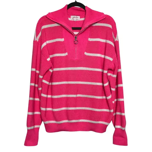 Jess Lea Jameson Quarter Zip Sweater Pink White Stripe Size Large