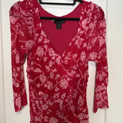 House of Harlow 1960 Red and White Floral Long Sleeve Dress