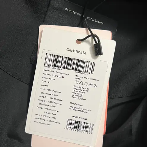 Real raccoon fur collar down winter jacket coat parka puffer trench coat bomber Black Size M