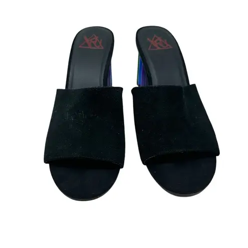 YRU Rainbow Road Slide Sandal Heels Black Suede Size US 9