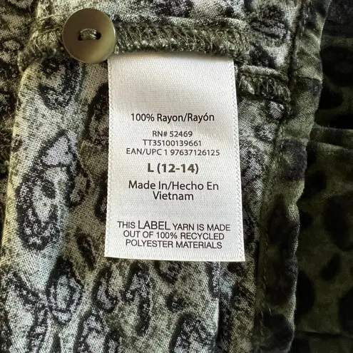 CHEETAH Print Dress Green Black Sz L Rayon Edgy Rock Animal Print Cinch Waist Size L
