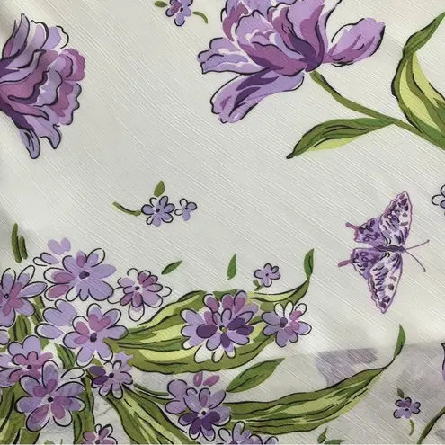 Vintage 90s Y2K White Purple Floral Butterfly Fairycore Top Large Easter Pastel