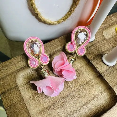 Handmade Dangle Drop Earrings with Chrystals Soutache handcrafted UniqueJewelry