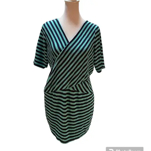 Motherhood Maternity Blue & Green Striped Crossed Front Short Sleeve Top Size XL