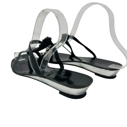Robert Clergerie Vintage Sandals Slide Embellished Black Silver Size 6.5