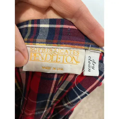 Pendleton Vtg Sophisticates Plaid Pleated Midi Skirt Red Navy Yellow Sz 8