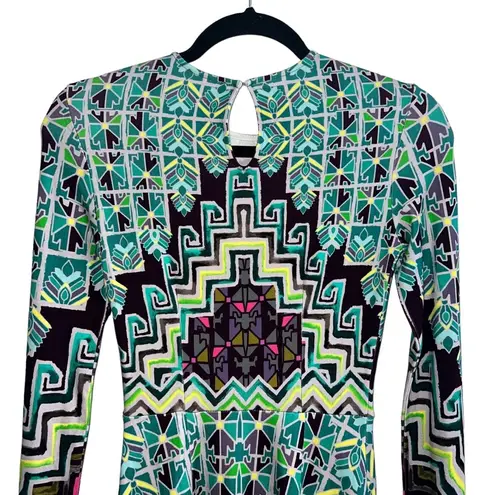 Mara Hoffman Rug Bolnisi Long Sleeve Knit Fit & Flare Dress Blue Mosaic Print