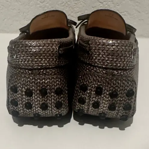 Tod's Tod’s Heaven Lacetto Gommino Metallic Silver Gray Drivers Bow Loafers Flats 39