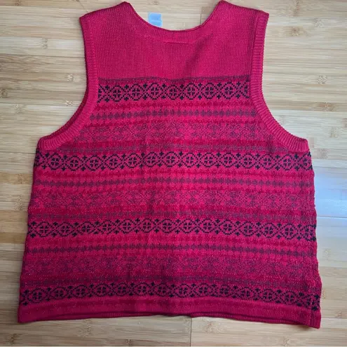 RUSS Women's Fair Isle Red Button front Sleeveless Grandma Sweater Vest |Sz:XL
