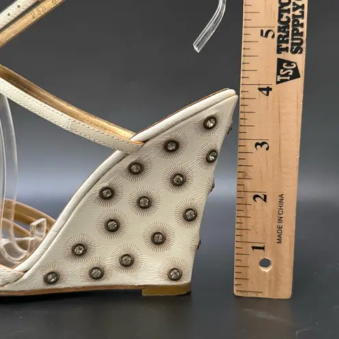 ESCADA Ivory White Leather Crystal Studded T