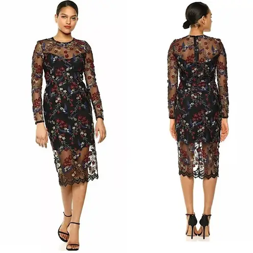 Dress the Population Sophia Hummingbird Embroidered Sheer Illusion Dress XS