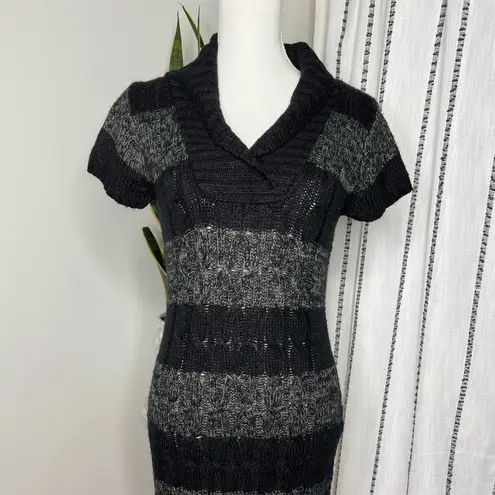 Pink Rose 🌻 Knit Black and Grey Striped Dress Sz M