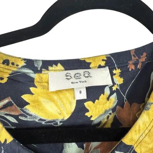 Sea New York Ella Floral Puff Sleeve Mini Dress Preppy 100% Cotton Womens 8 Black