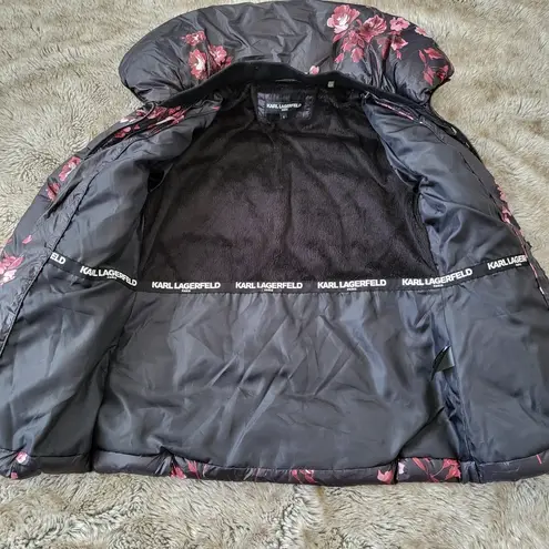Karl Lagerfeld Paris Floral Print Puffer Jacket Size Small