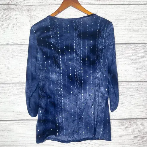 Sami & Jo Sam & Jo Blue Tie Dye Sequin Embellished 3/4 Sleeve Blouse Top Size Medium