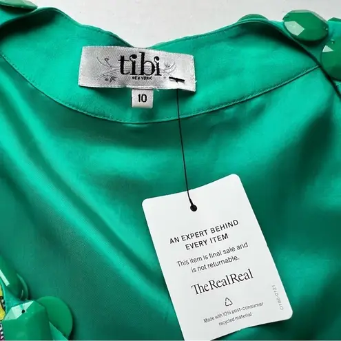 Tibi Silk Tunic Beaded Neckline Bright Green Gorgeous Brunch Summer Event