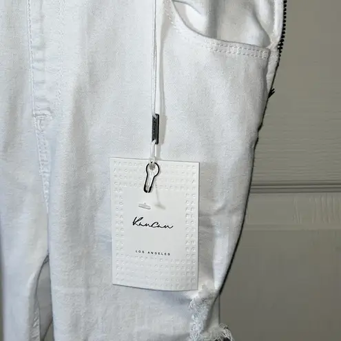 KanCan Women’s White Distressed Adjustable Stretch Overalls Size Medium