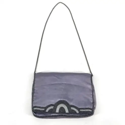 Vintage Women's Chain Strap Beaded Flap Front Shoulder Bag Purple clutch Medium