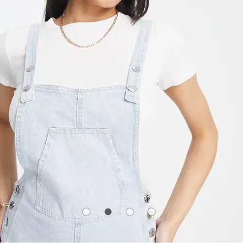 Stradivarius asos cropped wide leg denim dungarees light Blue Denim Overalls