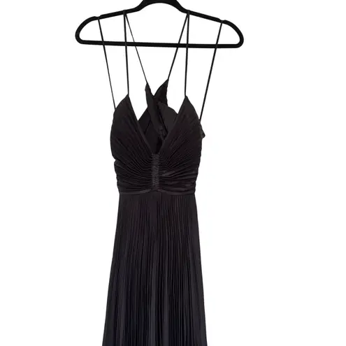 ALC Frank A.L.C. Aries Satin Pleated Maxi Dress Gown Long Cutout Sleeveless Black Size 6