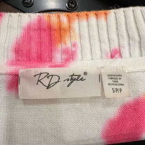 RD Style Women's Tie Dye V-Neck Knit Cotton Pullover Sweater Multicolor Small