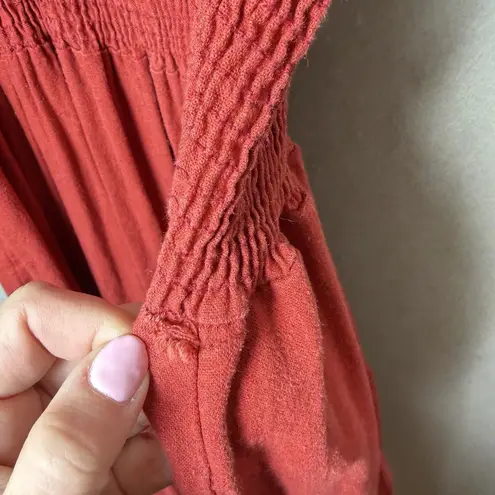 Anna Rae Red Orange Tiered Maxi Dress Sundress Linen Blend Women's Size L Size L