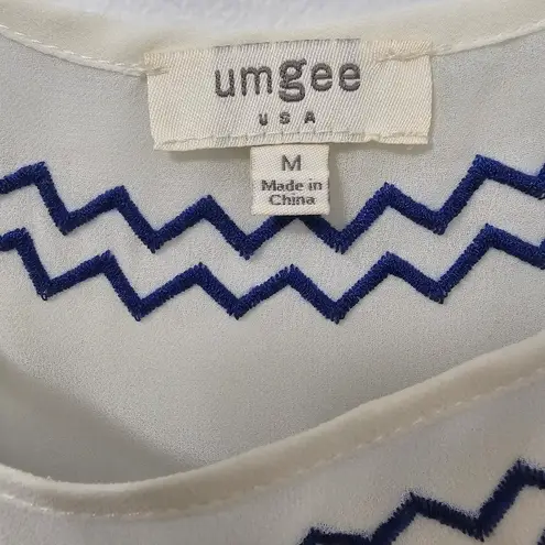 Umgee Ivory & Blue Embroidered Fringe Festival Tank Top Size Medium