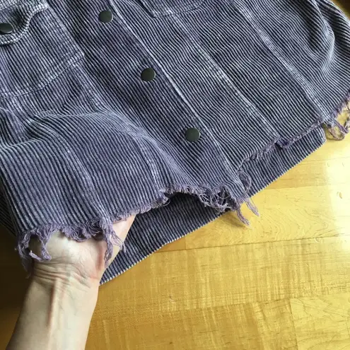 POL Cropped Corduroy Shacket, Distressed Hem, Lilac, Purple, Size S