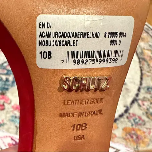 Schutz NEW CADEY SCARLET RED NUBUCK ANKLE STRAP SANDAL BLOCK HEEL SHOES 10